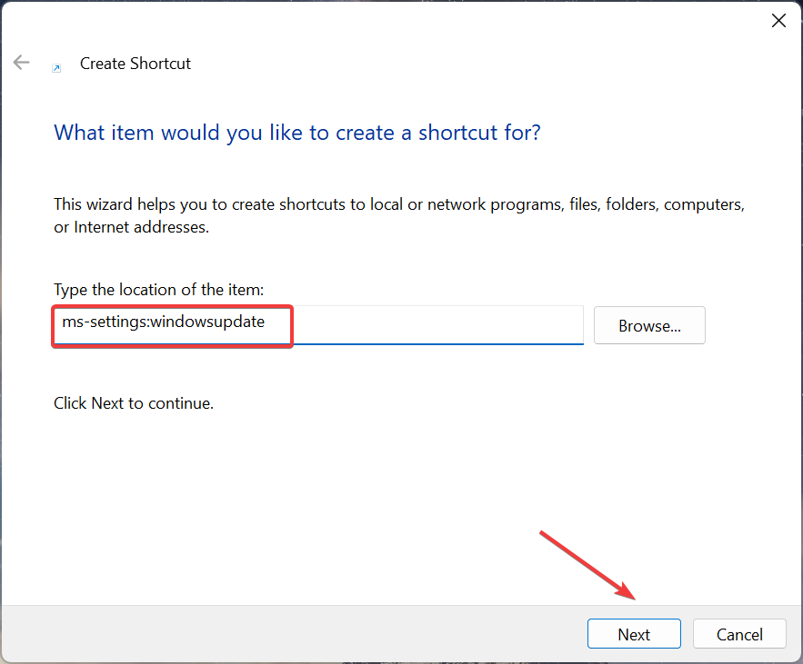 path to create settings shortcut windows 11