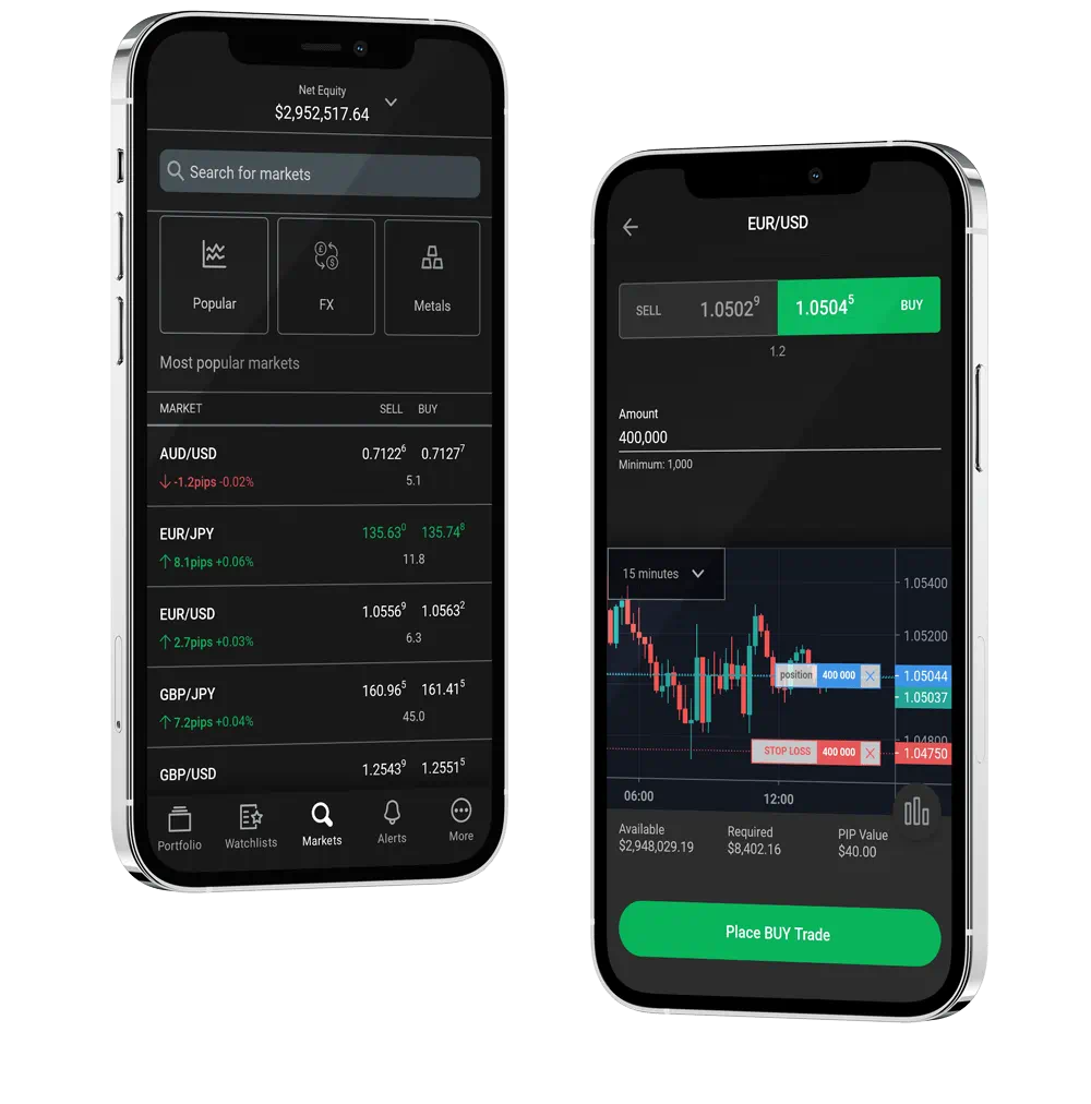 Mobile phones showing trading data