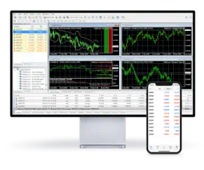 Platform trading screens showing Forex web trader on a mobile and large screen